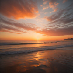 Fototapeta na wymiar Serene ocean sunset with a palette of warm oranges, pinks, and golden hues