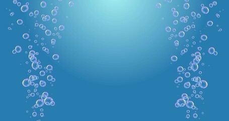 左右両端から噴き出す泡(白青グラデーション背景) 　空気　シャボン玉　水中　海