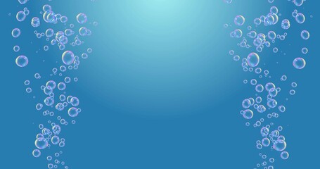 左右両端から噴き出す泡(白青グラデーション背景) 