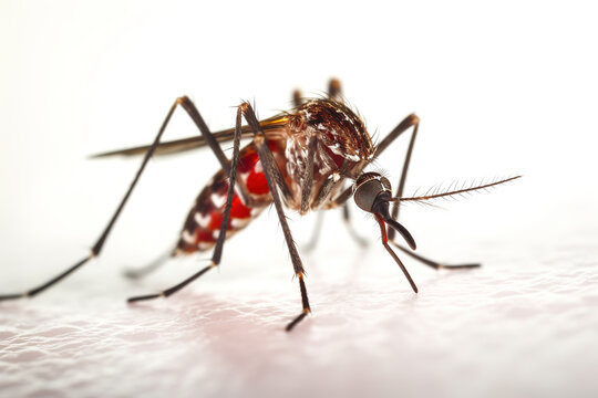 Image of mosquito with red blood in his stomach on white background. Insect. Illustration, Generative AI