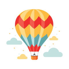 Hot colorful air balloon in the sky with clouds. Vector illustration