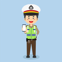 Indonesian Traffic Police Character Hold The Phone