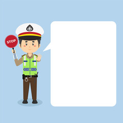 Indonesian Traffic Police Character with Speech Bubbles