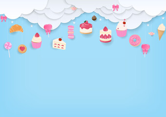 Sweet bakery and cloud on blue background