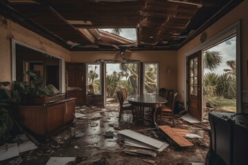 Florida home destroyed by Hurricane Ian. Generative AI