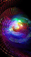 Fototapeta na wymiar Abstract colorful neon spiral particles on dark background