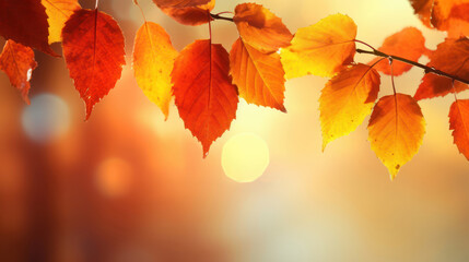 Naklejka na ściany i meble Autumn blur background with fall leaves. 
