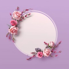 Fototapeta na wymiar Circle made of Rose flowers and branches copy space background. AI Generated