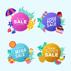 summer sale signs brochure vector. Special price offer coupon for social media post,  promotion ad, shopping flyer, voucher, website campaign and advertising