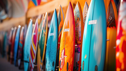 Colorful Surfing Equipment for Ultimate Thrills. Generative Ai