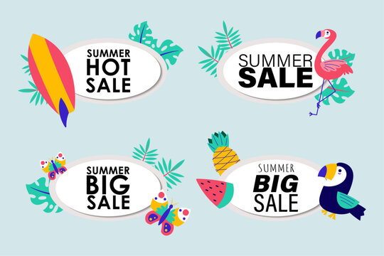 summer sale signs brochure vector. Special price offer coupon for social media post,  promotion ad, shopping flyer, voucher, website campaign and advertising