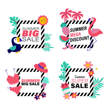 summer sale signs brochure vector. Special price offer coupon for social media post,  promotion ad, shopping flyer, voucher, website campaign and advertising