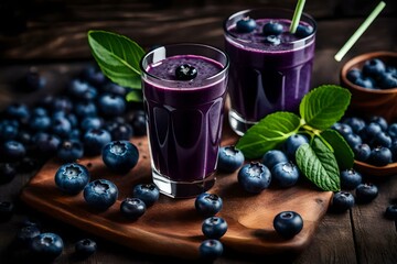 smoothies and cold berry juice   generated with Ai technology - obrazy, fototapety, plakaty