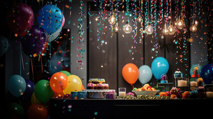 Vibrant Party Decorations in a Festive Display. Generative Ai