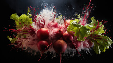 Vivid Contrasts: Beetroot with Vibrant Green and Purple Hues. Generative AI