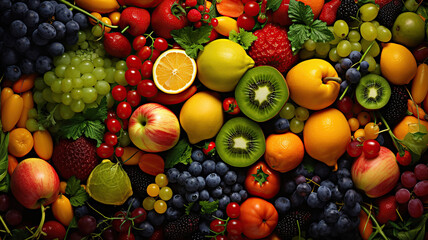 Naklejka na ściany i meble Intricate Patterns of Colorful Fruits and Vegetables. Generative Ai
