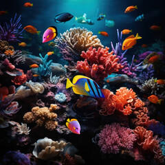 Naklejka na ściany i meble Marine Wonderland: Fish and Coral Reef Underwater. Generative AI