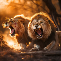 Battle of the Kings: Lions Engaged in a Fierce Fight. Generative AI