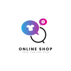 Online store logo, with a combination of clothing product and a search engine icon