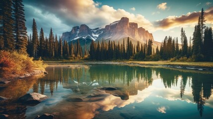 Mountain landscape with a river and a forest