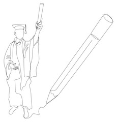 Obraz premium One continuous line of university student graduation event drawn by with felt tip pen. Thin Line Education Illustration vector concept. Contour Drawing Creative ideas.