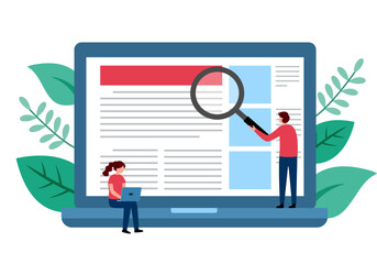 Copywriter freelance and blogger author create online article content concept vector illustration. Writing web content on computer.