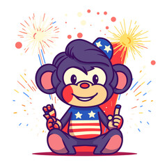Naklejka premium Monkey, 4th of July Cute in the style of colorful, Generative Ai