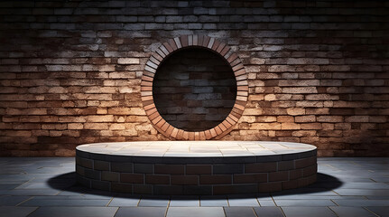 pedestal backdrop with a natural stone and brickwall show scene, minimalist podium background, abstract empty product display