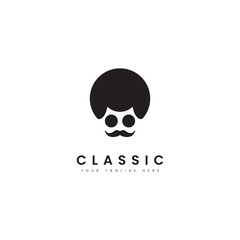 Classic fashion logo. Classic hairstyle with sunglasses, for vintage fashion logo