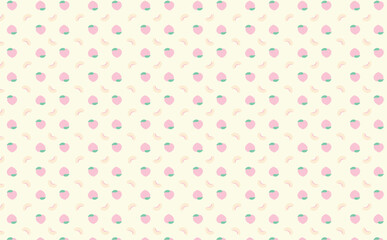 手描き風の質感がポップで可愛い桃・ピーチのシームレス背景パターンのベクター素材_黄色