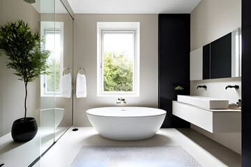 Fototapeta na wymiar elegant bathroom with white and beige walls