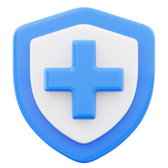 Shield plus cross sign icon. Health care first aid symbol 3d render illustration isolated on transparent background
