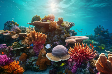 Naklejka na ściany i meble Photo photo of a coral colony on a reef photography