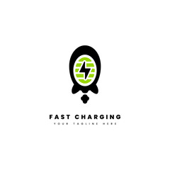 Fast charging logo. Combination of rocket with battery life percentage, for fast charging technology logo.