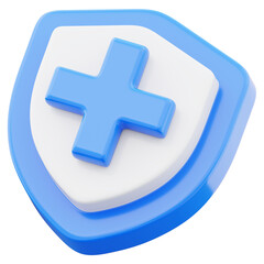 Shield plus cross sign icon. Health care first aid symbol 3d render illustration isolated on transparent background