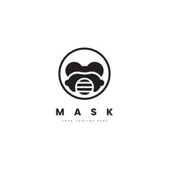 Mask protection logo. Protective face mask with sunglasses, for health mask logo or toxic gas shield logo.