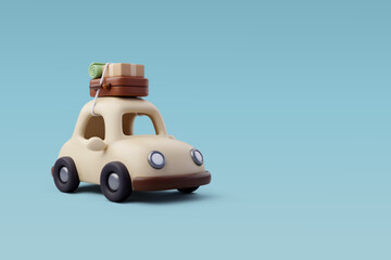 3d Vector Car with Luggage, Box and Green Mat, Holiday Vacation, Travel and Transport concept.