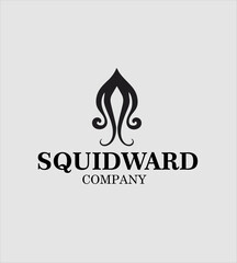 Minimalist squid logo design, vector illustration. Emblem design on white background