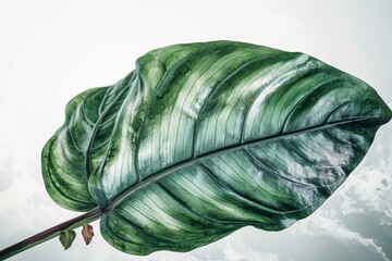 Green tropical leaf painted with watercolors in a transparent style. Generative AI