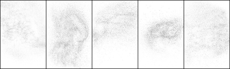 Set of distressed black texture. Dark grainy texture on white background. Dust overlay textured. Grain noise particles. Rusted white effect. Vector illustration, Eps 10.
