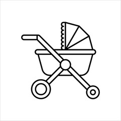 Baby stroller icon. Simple baby carriage icon on white background