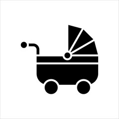 Baby stroller icon. Simple baby carriage icon on white background