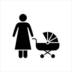 Baby stroller icon. Simple baby carriage icon on white background