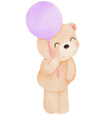 Cute watercolor bear and balloon