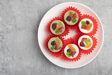 Cashew Nut Raisin Cookies Thai Cookies in a white plate. Snack with tea.
