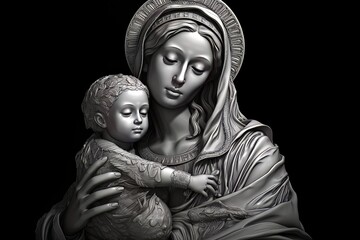 Statue of the Orthodox Virgin Mary with the Child AI