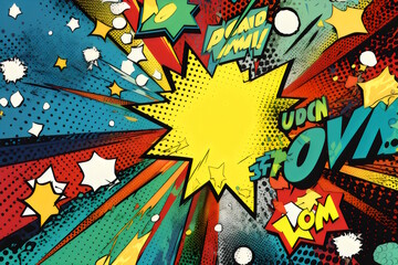 Comic Book - A Stunningly Detailed and Beautiful Superhero-Themed Background, Perfect for a Dreamy and Imaginative Kids' Party Celebration, Comic Book-Style Graphics. Generative AI