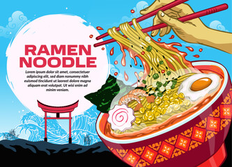 Japanese Ramen Background Poster of Delicious Hot Ramen With Empty Space For Text