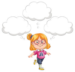 Cute blonde girl with balnk speech bubble