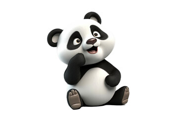 cartoon character cute happy panda on a white isolated background. Generative AI illustration